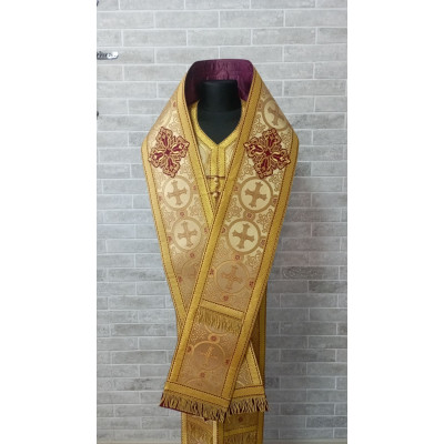 Bishop's Communion set in brocade - Bishop Stole and cuffs in brocade - Bishop set - Small omophorion - Epitrachilion and cuffs