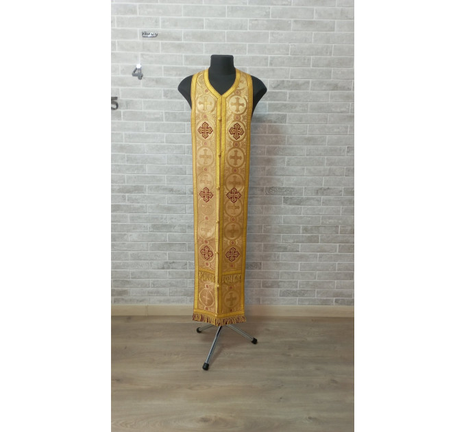 Bishop's Communion set in brocade - Bishop Stole and cuffs in brocade - Bishop set - Small omophorion - Epitrachilion and cuffs
