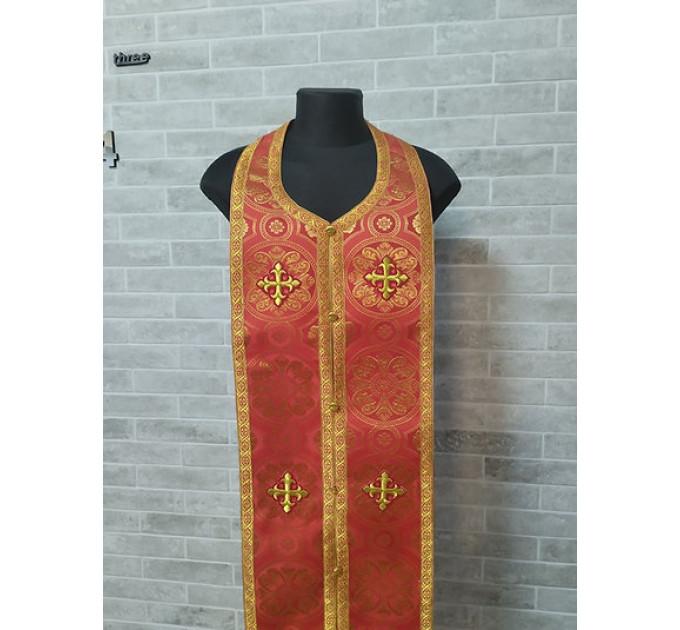 Orthodox red stole and cuffs in brocade - Priest's communion set - Gift idea