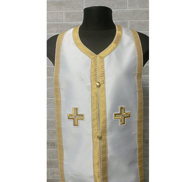 Simple priest's stole and cuffs - White communion set - Orthodox plain set