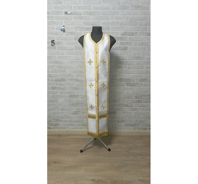 Simple priest's stole and cuffs - White communion set - Orthodox plain set