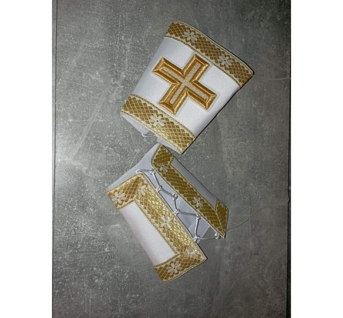 Simple priest's stole and cuffs - White communion set - Orthodox plain set