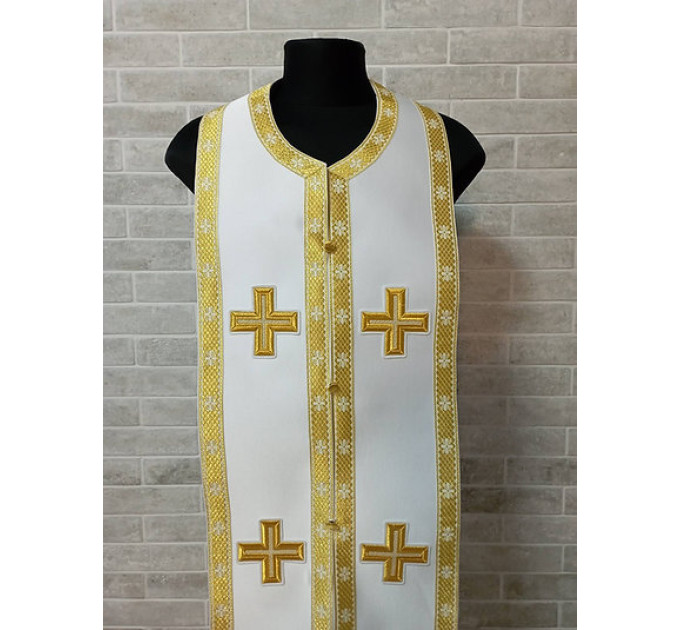 Simple priest's stole and cuffs - White communion set - Orthodox plain set