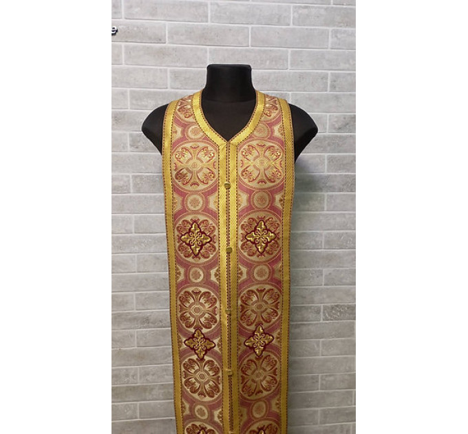 Orthodox red stole and cuffs in brocade - Priest's communion set - Gift idea