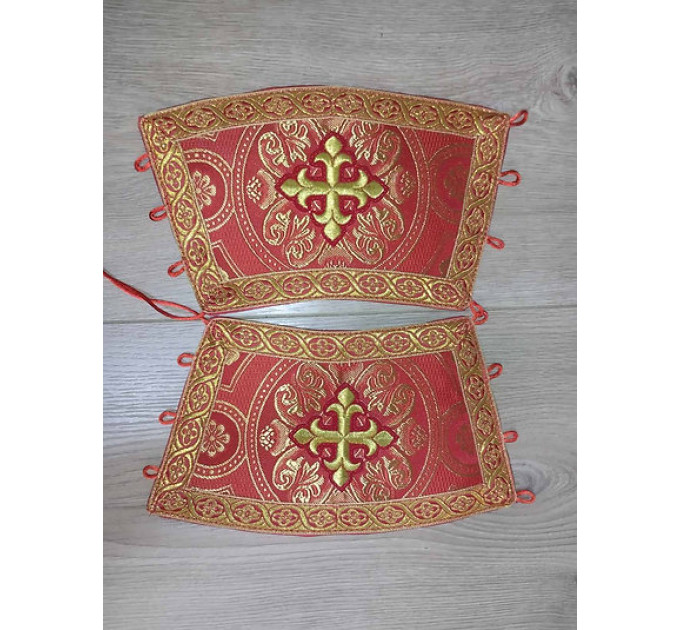 Orthodox red stole and cuffs in brocade - Priest's communion set - Gift idea