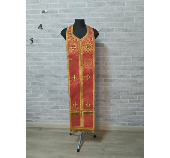 Orthodox red stole and cuffs in brocade - Priest's communion set - Gift idea