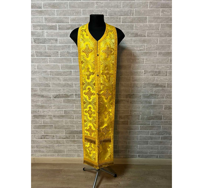 Orthodox stole and cuffs in Greek brocade - Yellow communion set for priests