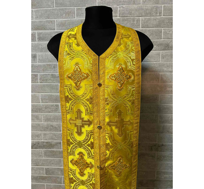 Orthodox stole and cuffs in Greek brocade - Yellow communion set for priests