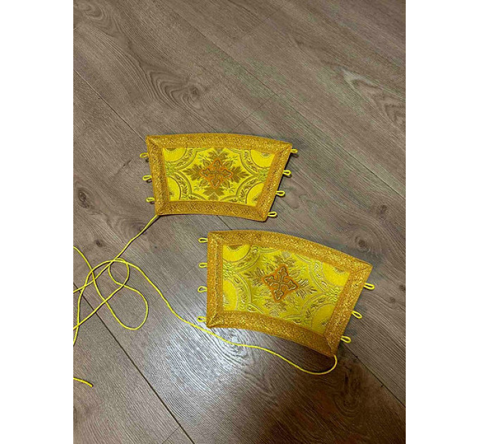 Orthodox stole and cuffs in Greek brocade - Yellow communion set for priests