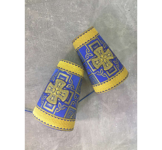 Rich blue orthodox set of stole and cuffs in brocade - Priest's communion set