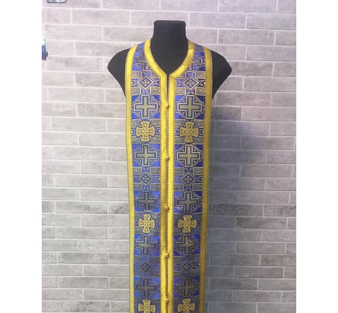 Rich blue orthodox set of stole and cuffs in brocade - Priest's communion set