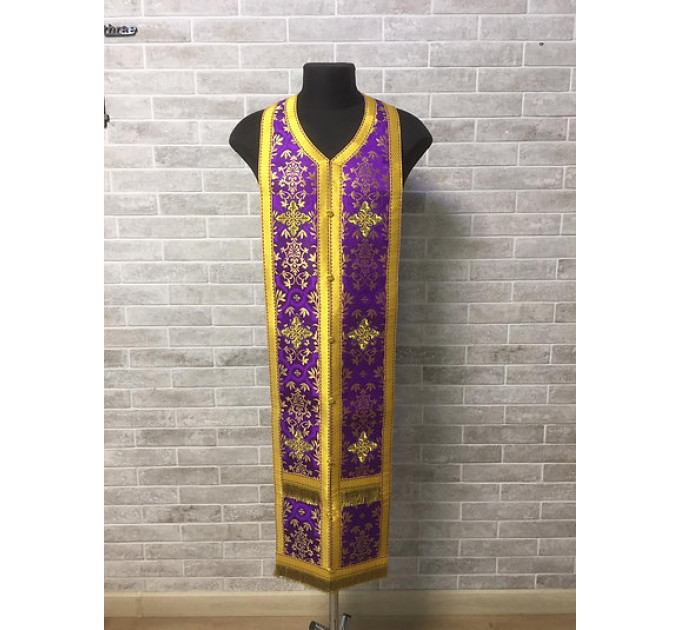 Violet brocade priest set of stole and cuffs - Communion set - Orthodox set