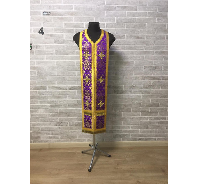 Violet brocade priest set of stole and cuffs - Communion set - Orthodox set