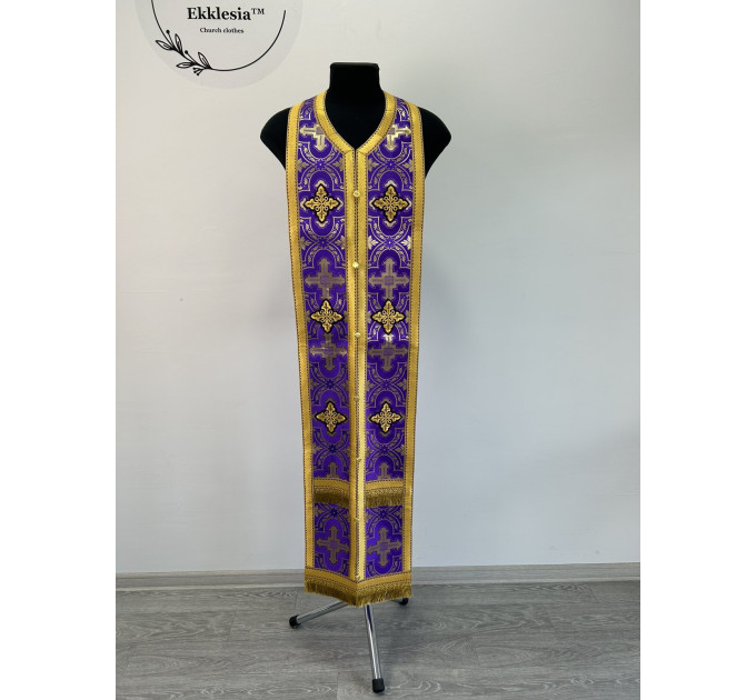 Orthodox stole and cuffs in Greek brocade - Yellow communion set for priests