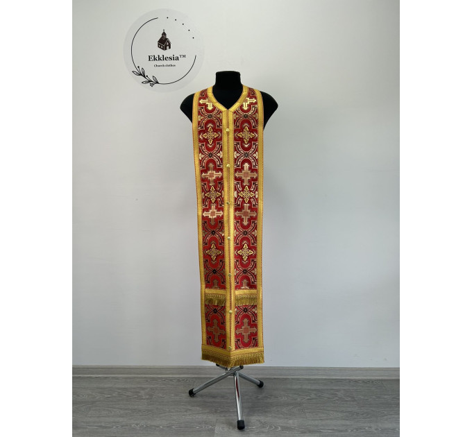 Orthodox stole and cuffs in Greek brocade - Yellow communion set for priests