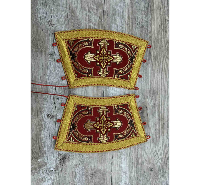 Orthodox stole and cuffs in Greek brocade - Yellow communion set for priests