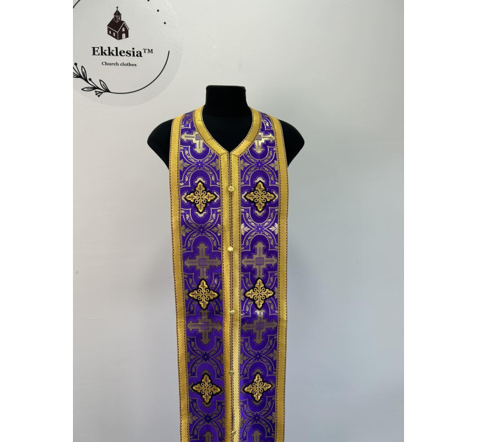 Orthodox stole and cuffs in Greek brocade - Yellow communion set for priests