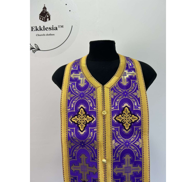 Orthodox stole and cuffs in Greek brocade - Yellow communion set for priests