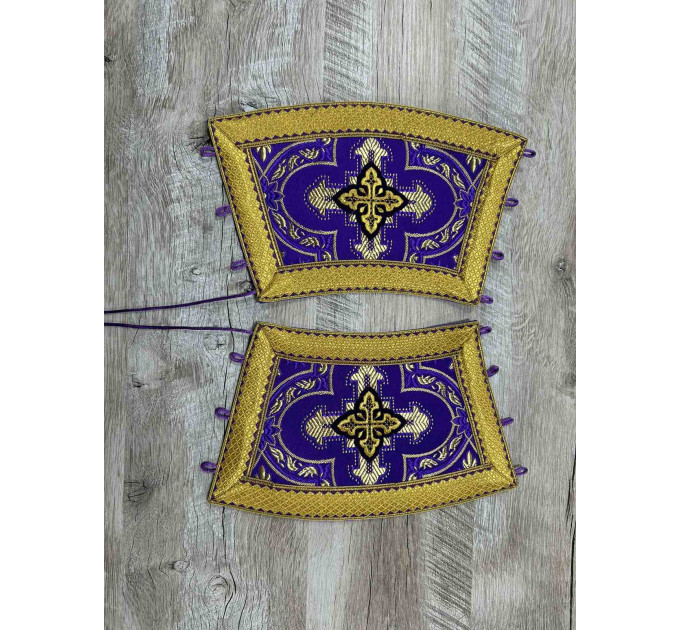 Orthodox stole and cuffs in Greek brocade - Yellow communion set for priests