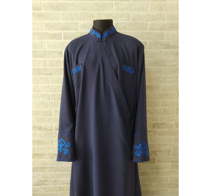 Dark Blue Embroidered Orthodox cassock - St. Petersburg style cassock in linen-gabardine - Cassock - Inner cassock - Undercassock