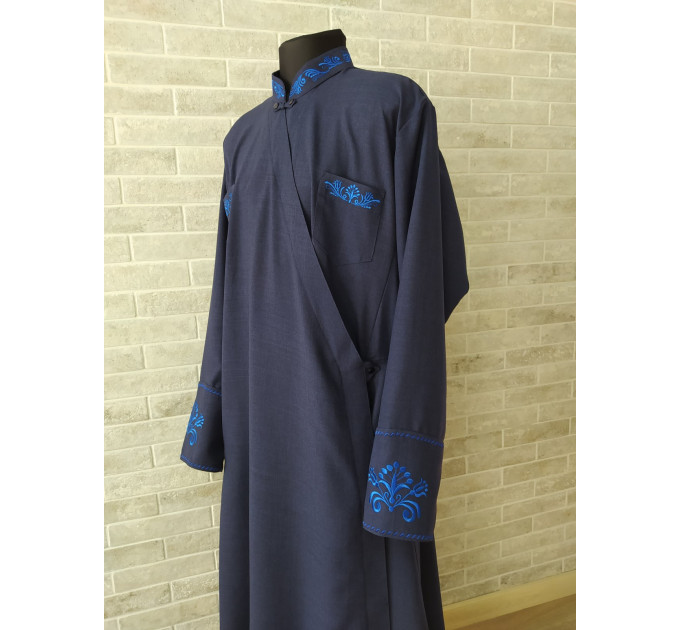 Dark Blue Embroidered Orthodox cassock - St. Petersburg style cassock in linen-gabardine - Cassock - Inner cassock - Undercassock