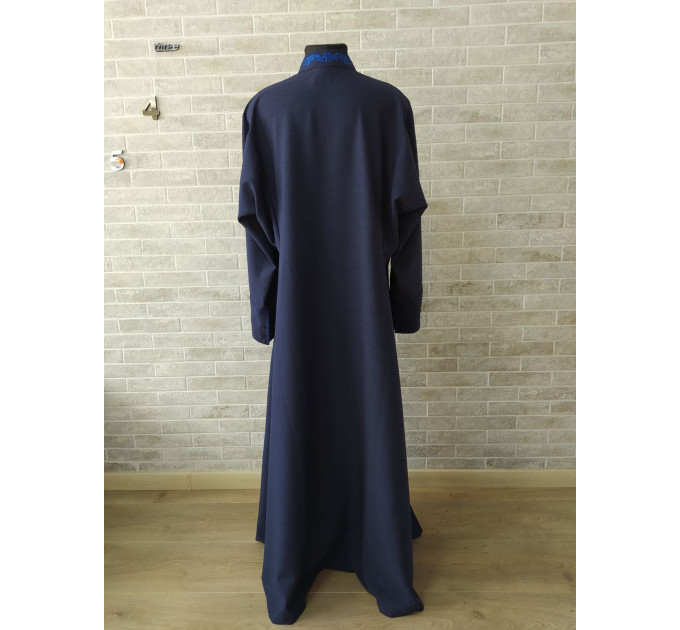 Dark Blue Embroidered Orthodox cassock - St. Petersburg style cassock in linen-gabardine - Cassock - Inner cassock - Undercassock