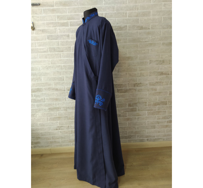 Dark Blue Embroidered Orthodox cassock - St. Petersburg style cassock in linen-gabardine - Cassock - Inner cassock - Undercassock