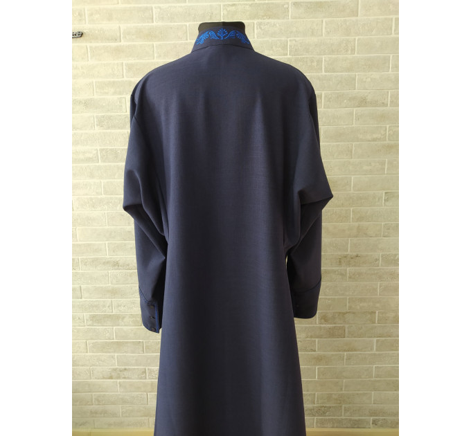 Dark Blue Embroidered Orthodox cassock - St. Petersburg style cassock in linen-gabardine - Cassock - Inner cassock - Undercassock