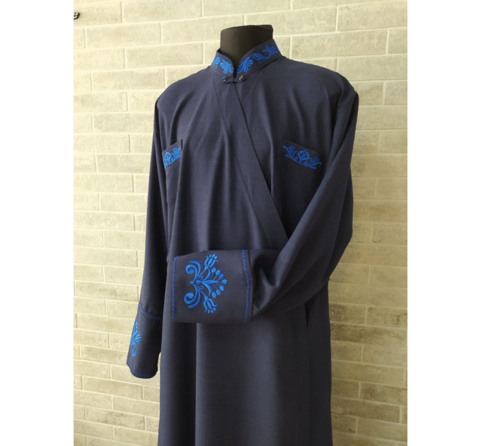 Dark Blue Embroidered Orthodox cassock - St. Petersburg style cassock in linen-gabardine - Cassock - Inner cassock - Undercassock
