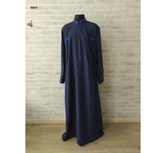 Dark Blue Embroidered Orthodox cassock - St. Petersburg style cassock in linen-gabardine - Cassock - Inner cassock - Undercassock