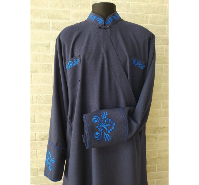 Dark Blue Embroidered Orthodox cassock - St. Petersburg style cassock in linen-gabardine - Cassock - Inner cassock - Undercassock
