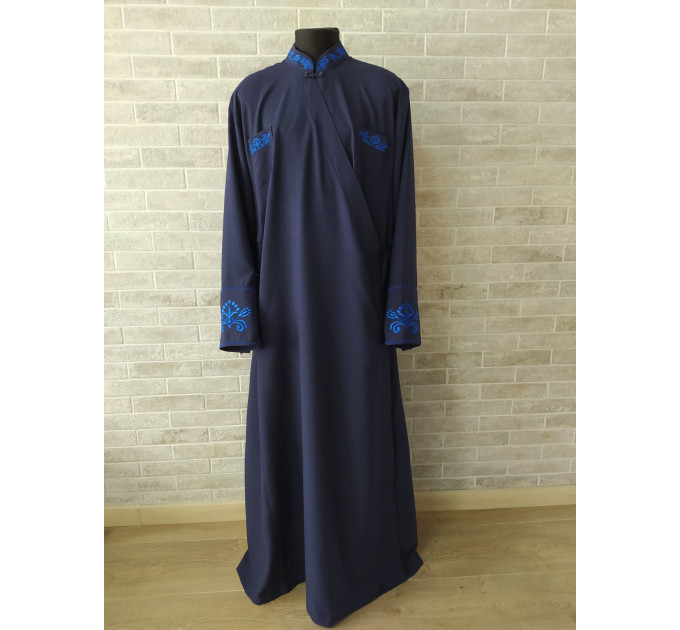Dark Blue Embroidered Orthodox cassock - St. Petersburg style cassock in linen-gabardine - Cassock - Inner cassock - Undercassock