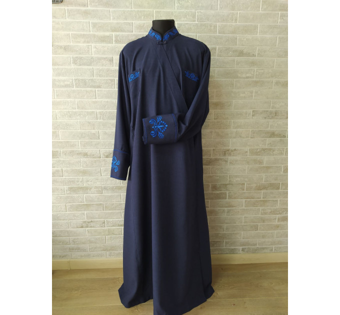 Dark Blue Embroidered Orthodox cassock - St. Petersburg style cassock in linen-gabardine - Cassock - Inner cassock - Undercassock