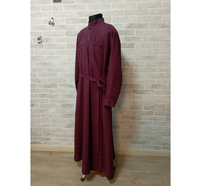 Embroidered Orthodox cassock - St. Petersburg style cassock in linen-gabardine - Cassock for a priest - Inner cassock - Undercassock