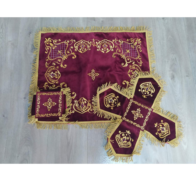 Embroidered bishop's vestment set with small and large omophor on velvet