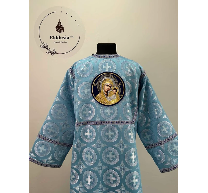 Brocade stichar with icon on the back - Blue altar server reader robe