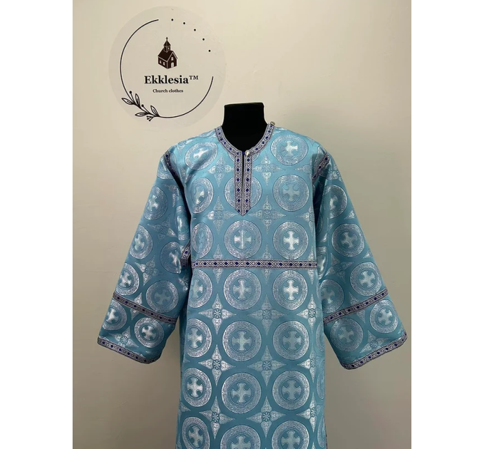 Brocade stichar with icon on the back - Blue altar server reader robe