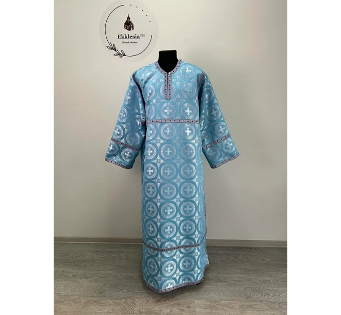 Brocade stichar with icon on the back - Blue altar server reader robe