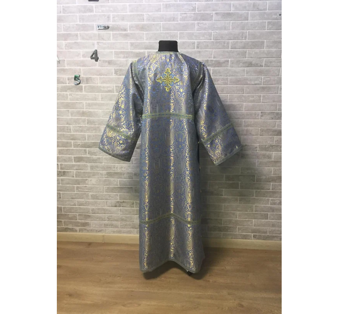 Blue brocade sticharion - Stikhar - Altar Server Reader Robe - Liturgical cloth