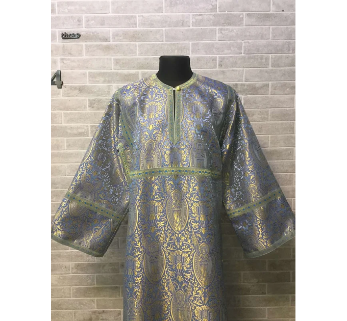 Blue brocade sticharion - Stikhar - Altar Server Reader Robe - Liturgical cloth