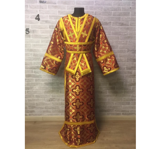 Red subdeacon's vestment set - Sticharion and single orar in Greek brocade