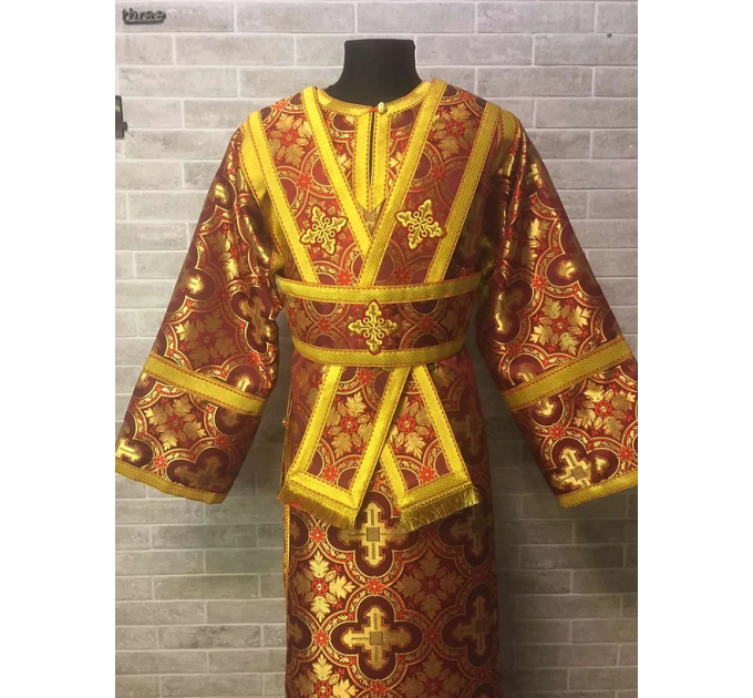 Red subdeacon's vestment set - Sticharion and single orar in Greek brocade