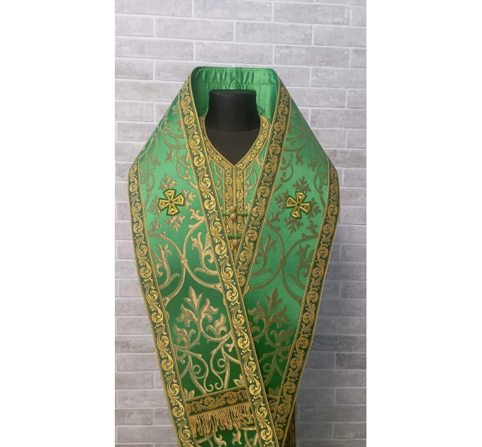 Bishop's Communion set in metallic brocade - Bishop Stole and cuffs in brocade - Bishop set - Small omophorion - Epitrakhilion and cuffs