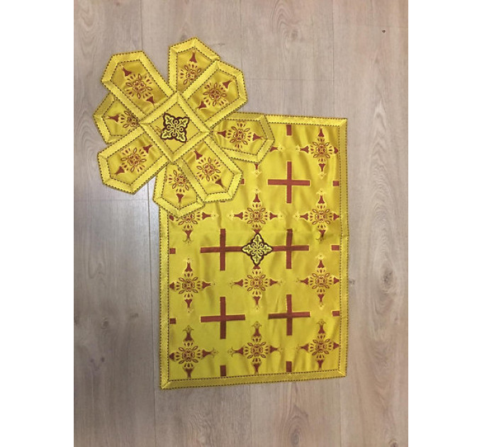 Orthodox Chalice Covers in greek brocade with aer
