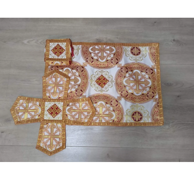 Orthodox chalice covers and aer set in metallic brocade
