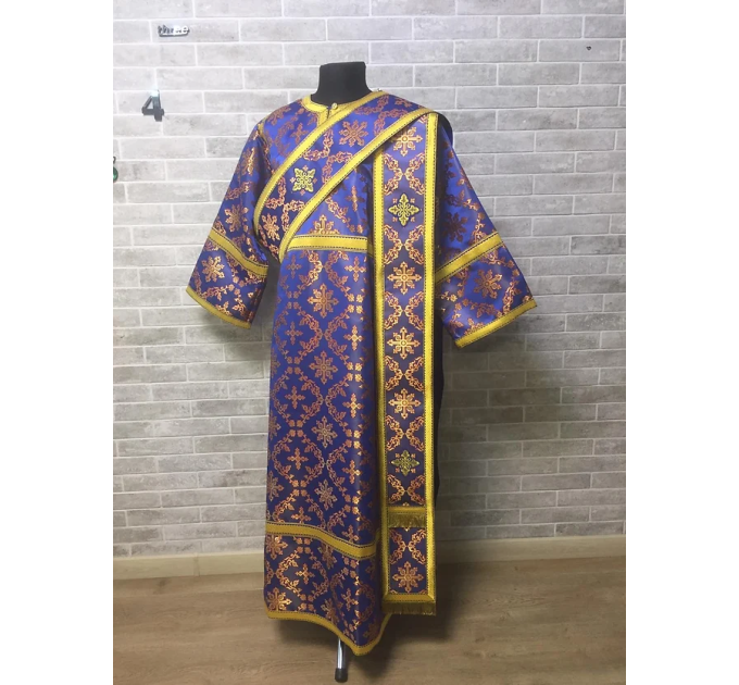 Protodeacon's liturgical vestment - Orthodox sticharion with icon, double orar