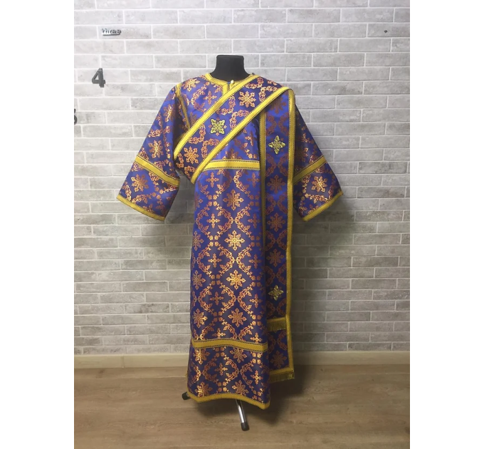 Protodeacon's liturgical vestment - Orthodox sticharion with icon, double orar