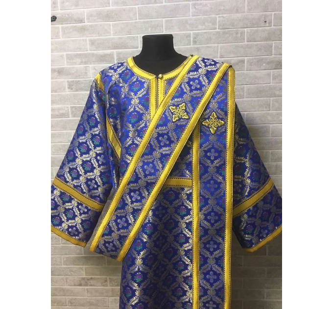 Dark blue protodeacon's vestment - Orthodox sticharion and double Greek orar