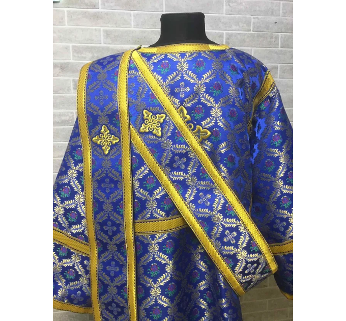 Dark blue protodeacon's vestment - Orthodox sticharion and double Greek orar