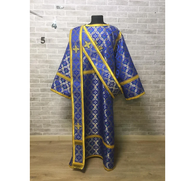 Dark blue protodeacon's vestment - Orthodox sticharion and double Greek orar